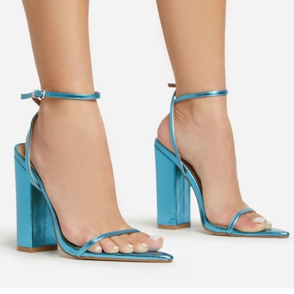 blue metallic heels